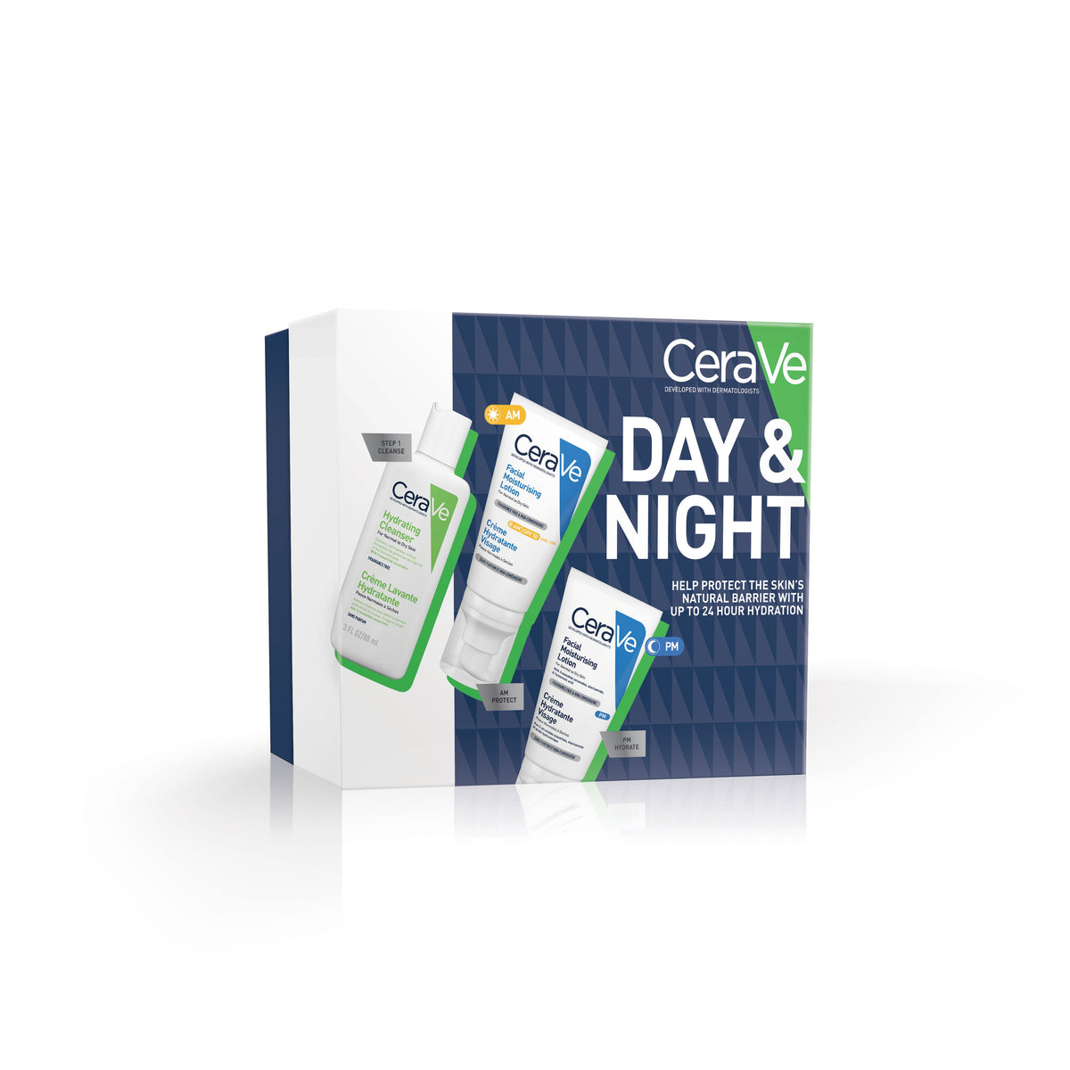 CeraVe Day & Night skincare product packaging on a white background