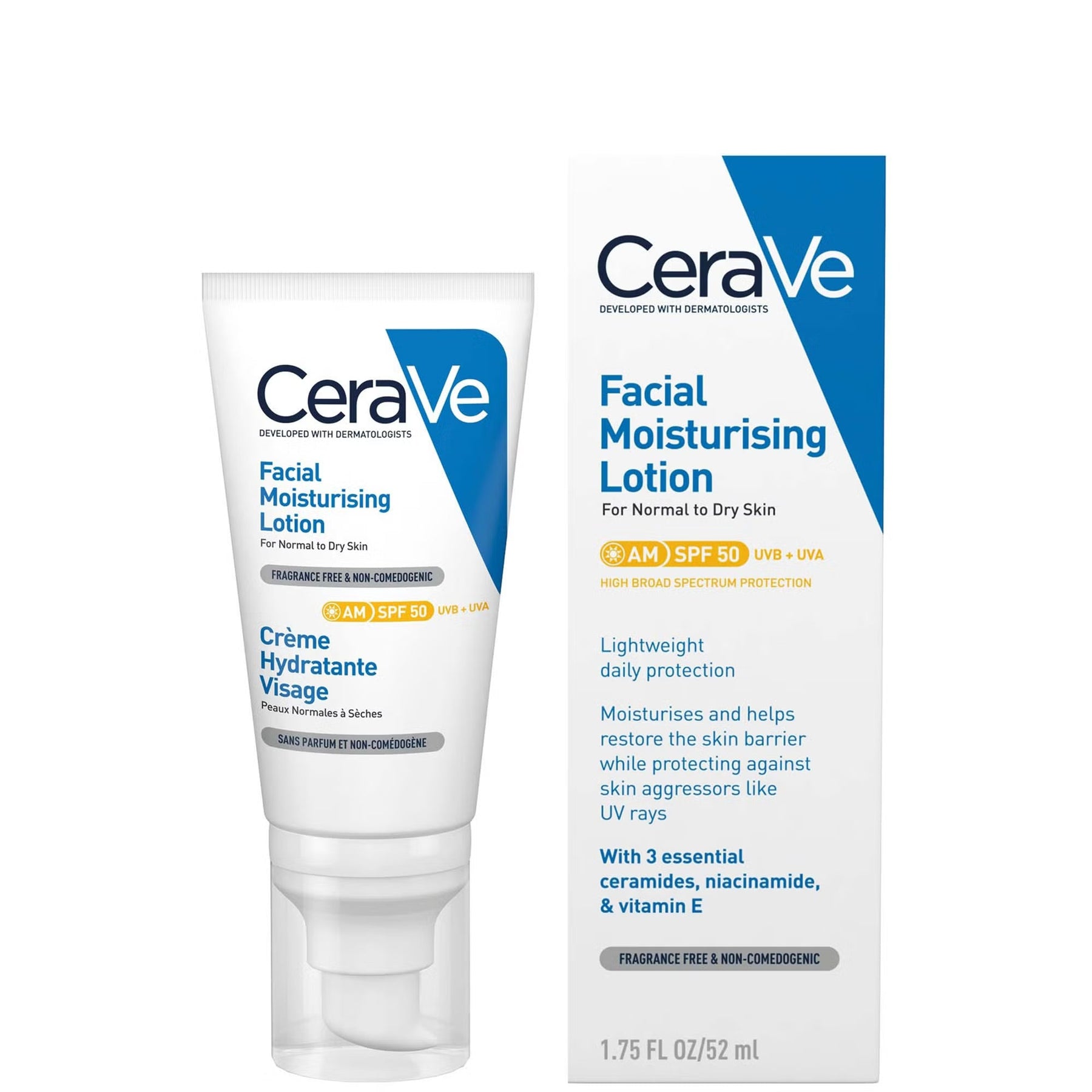 CeraVe AM Facial Moisturising Lotion SPF 50 Normal to Dry Skin 52ml