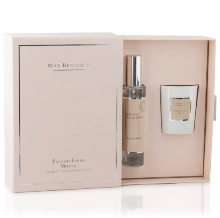 Max Benjamin French Linen Water Candle & Room Mist Gift Set